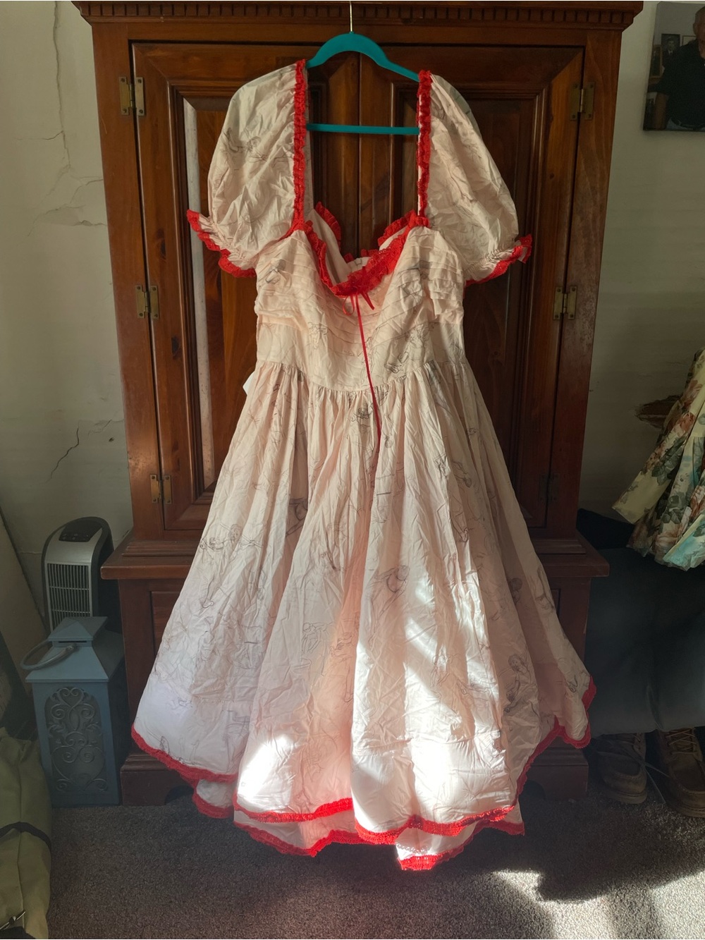 Selkie Pink Stage Dress with Red Ruffle Trim